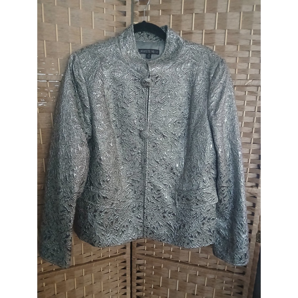 Lafayette 148 Women's Silver Metallic Wool Alpaca Blend Jacket Sz 16